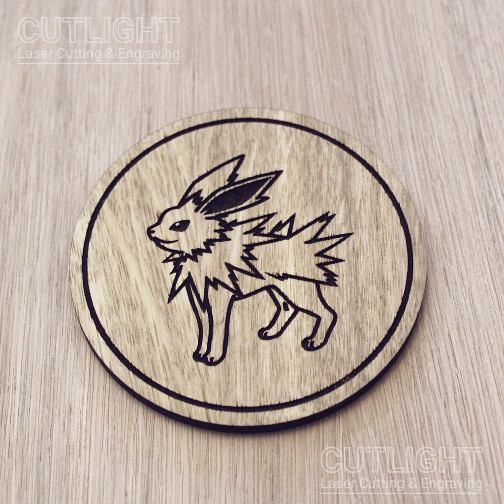 Laser cut wooden coaster. Eevee Jolteon