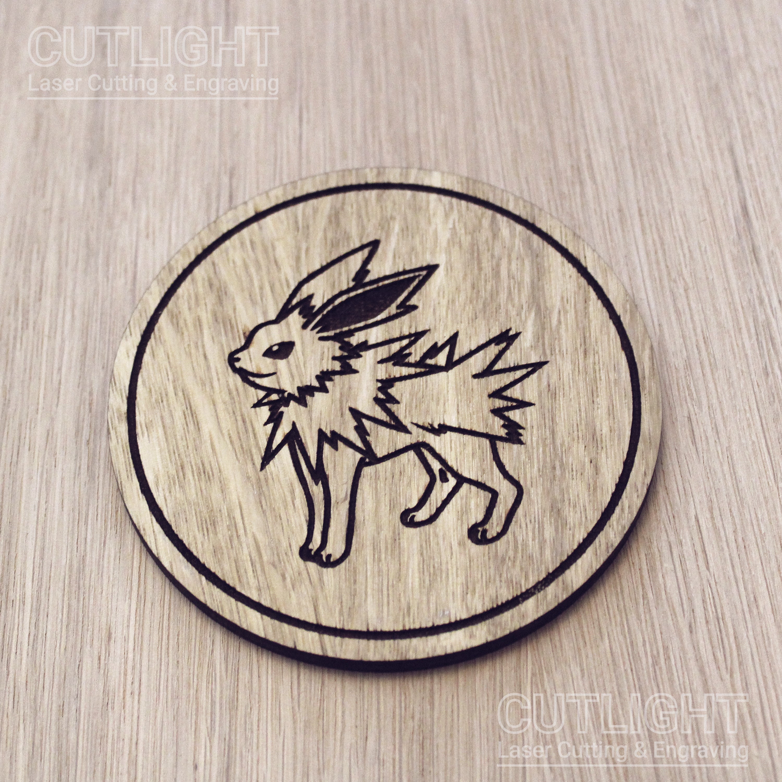 Laser cut wooden coaster. Eevee Jolteon