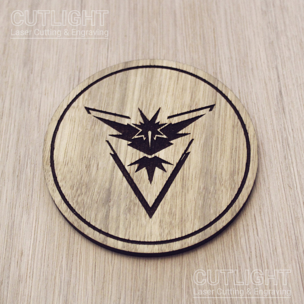 Laser cut wooden coaster personalised. Trainer Instinct
