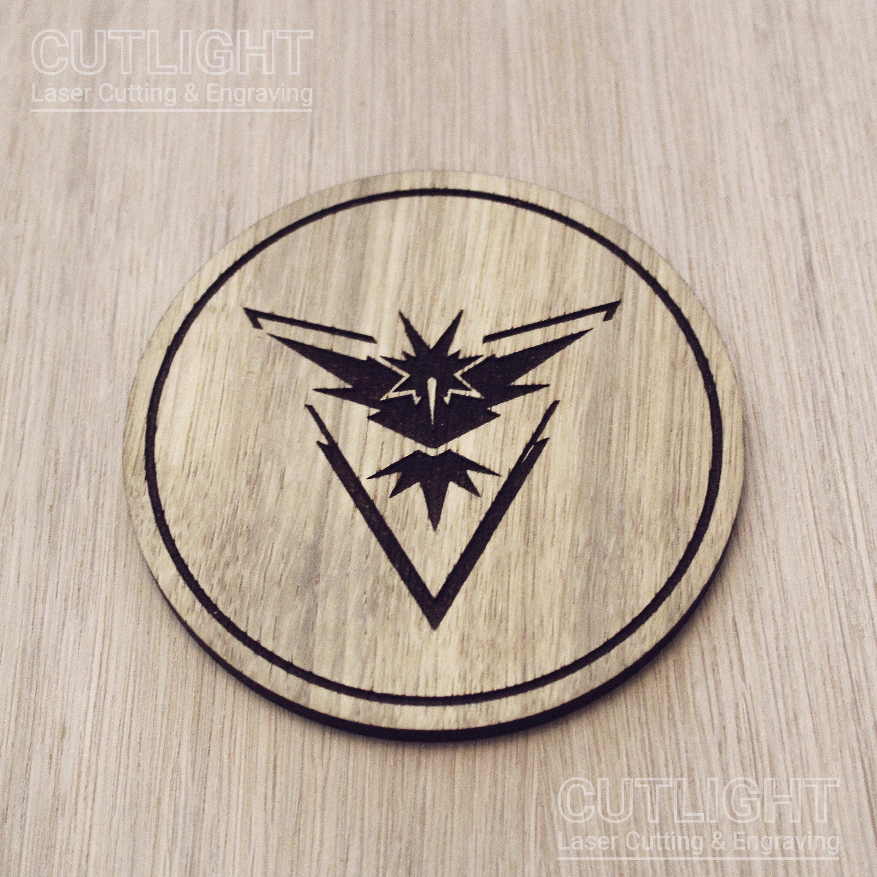 Laser cut wooden coaster personalised. Trainer Instinct
