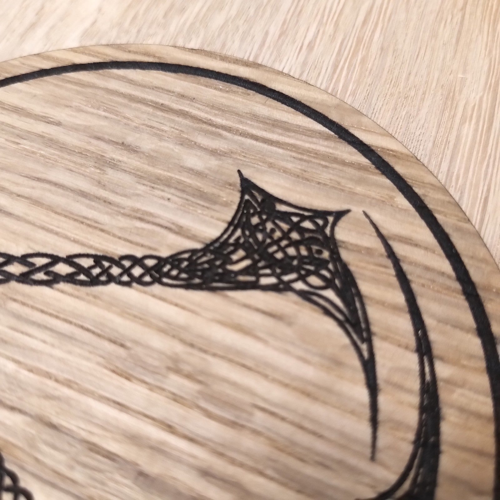 Laser cut wooden coaster personalised. Valhalla Celtic Nordic Design