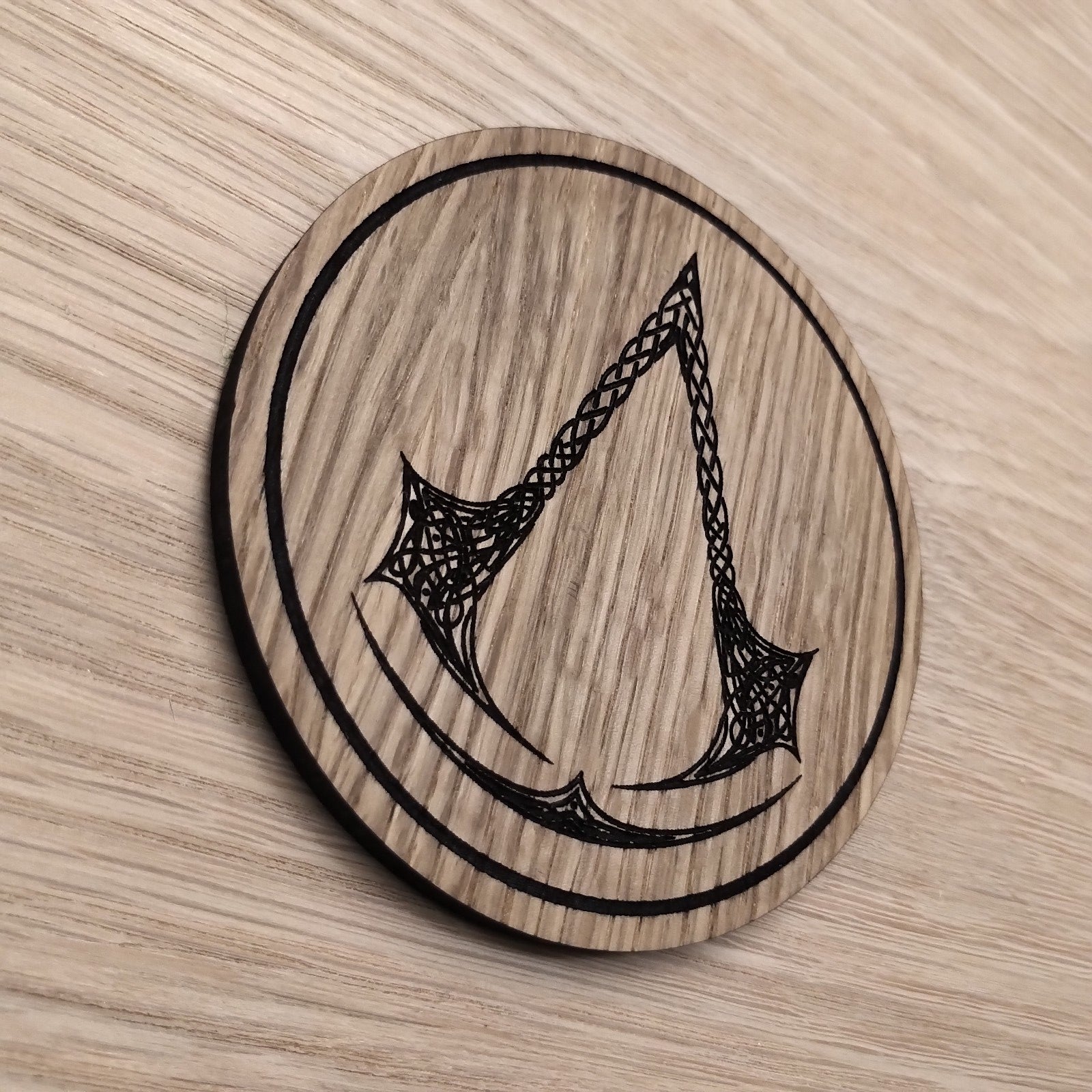 Laser cut wooden coaster personalised. Valhalla Celtic Nordic Design