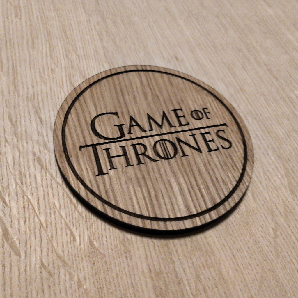 Laser cut wooden coaster.  Thrones