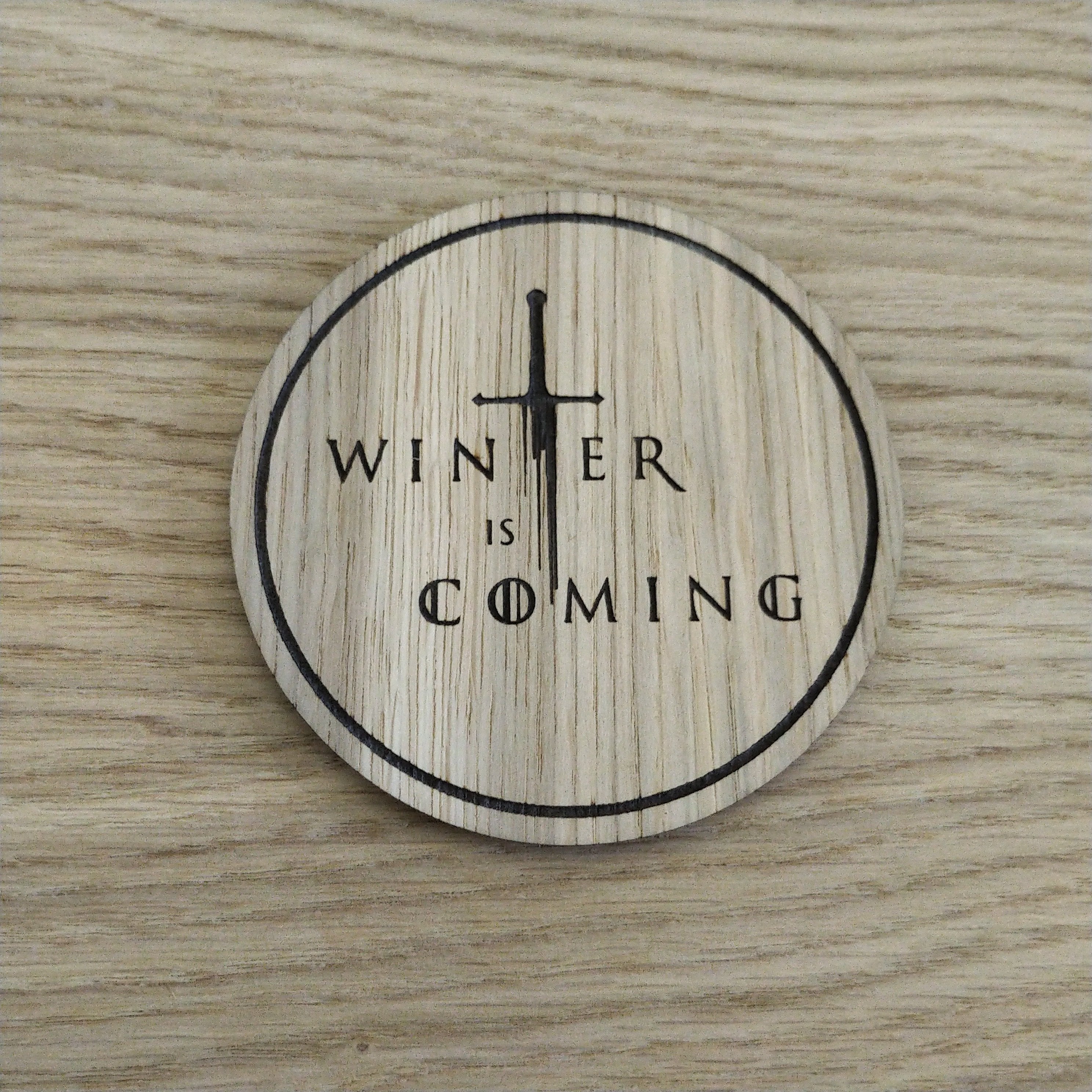 Laser cut wooden coaster personalised. winter is coming