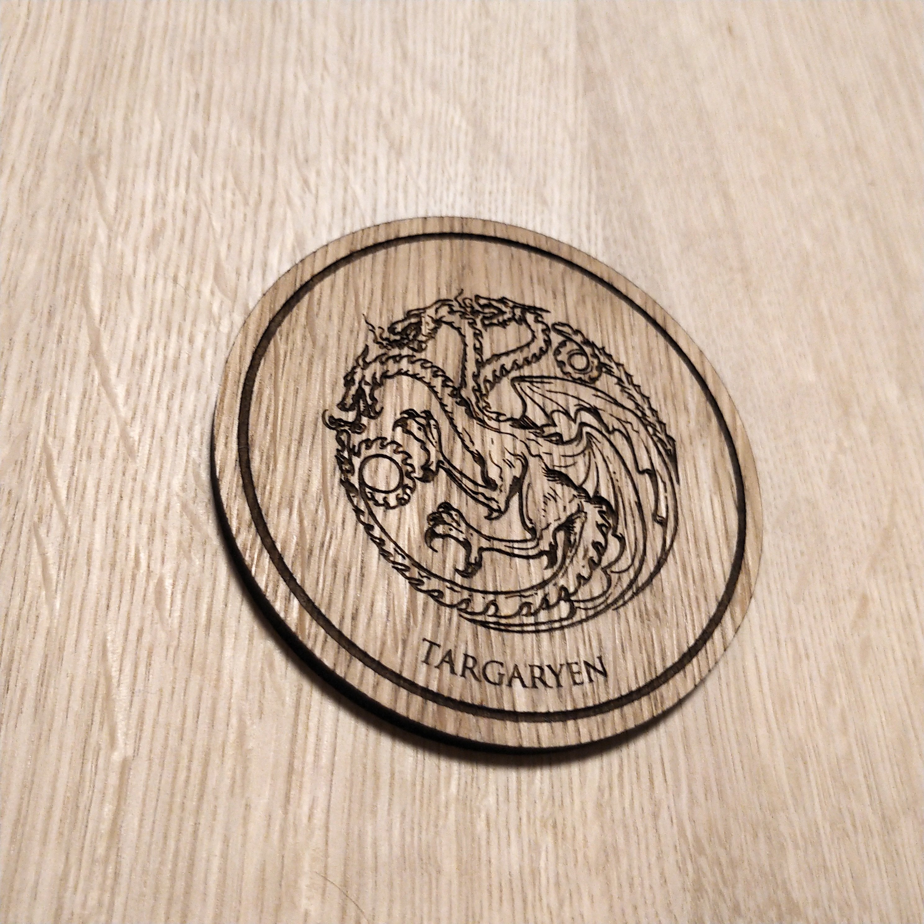 Laser cut wooden coaster. House Targaryen