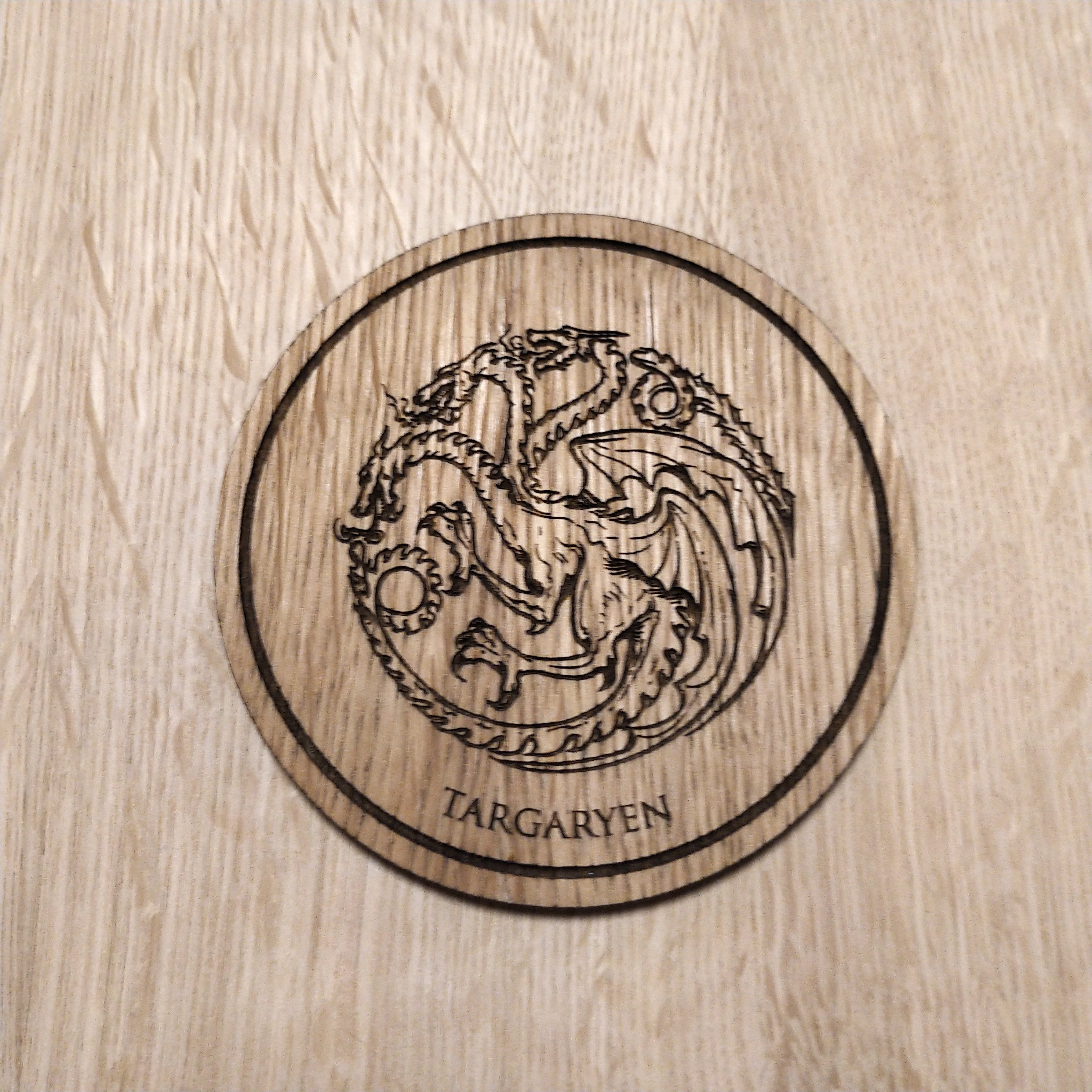 Laser cut wooden coaster. House Targaryen