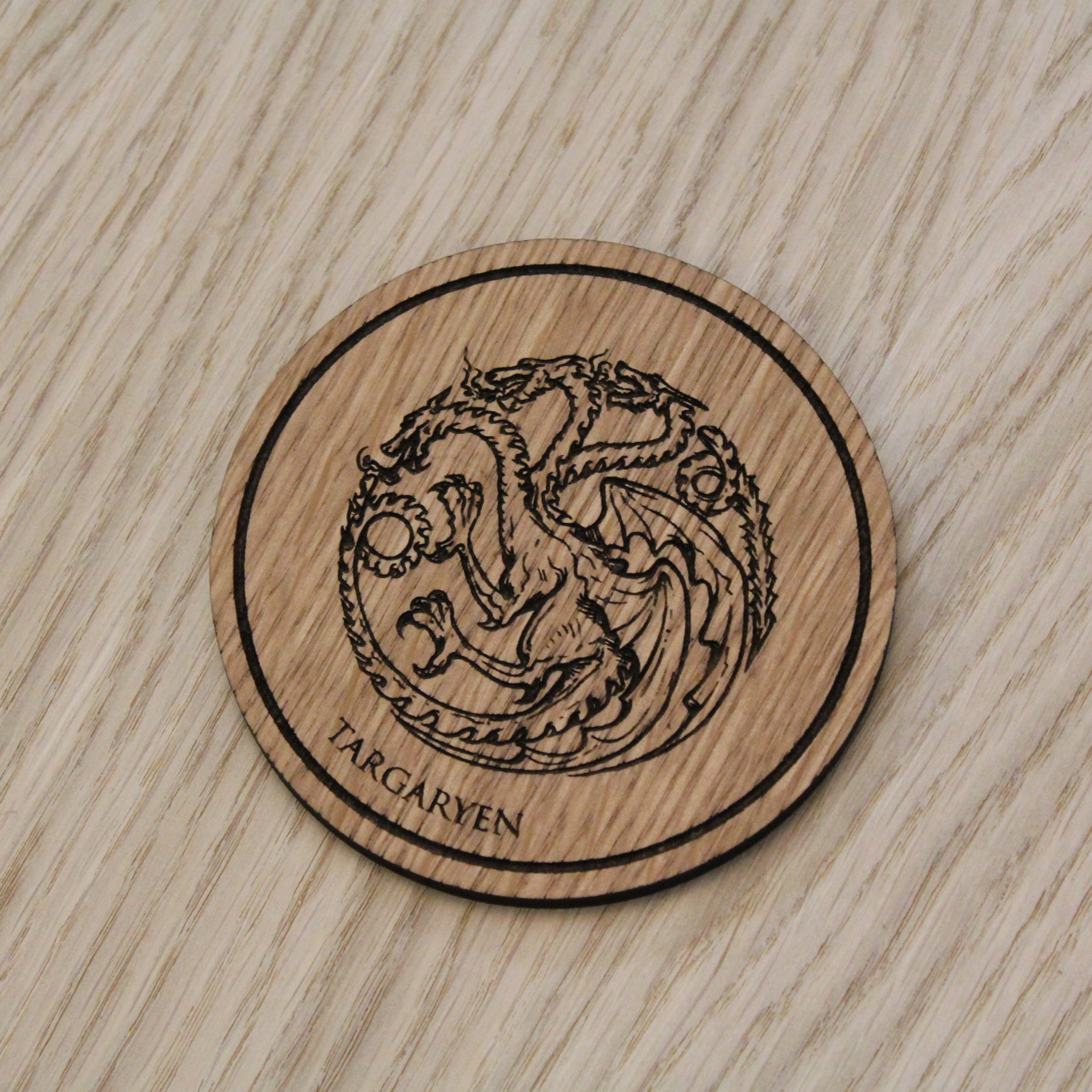 Laser cut wooden coaster. House Targaryen