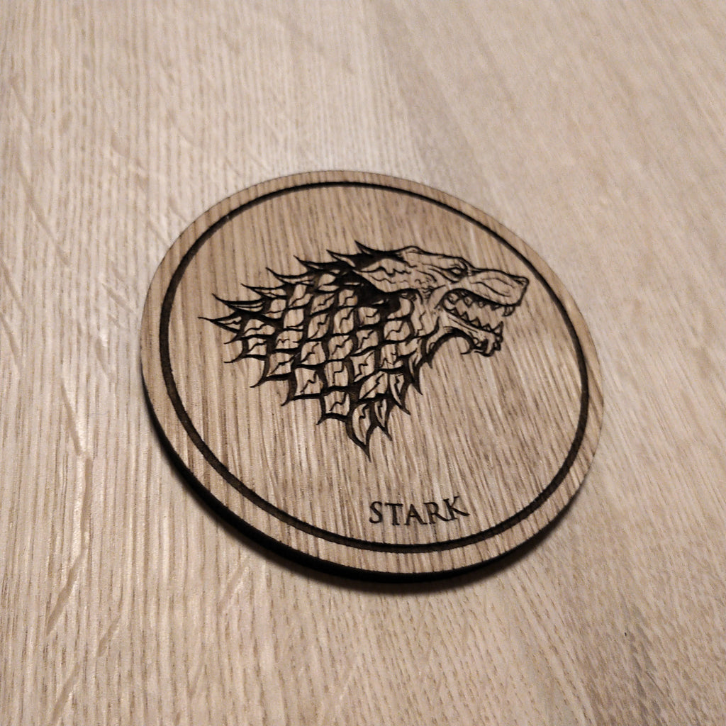 Laser cut wooden coaster. House Stark