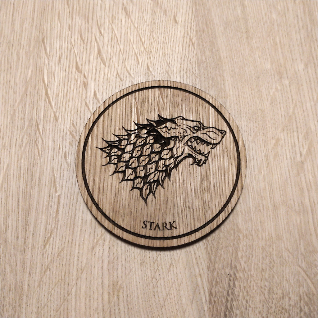 Laser cut wooden coaster. House Stark