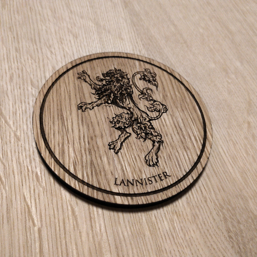 Laser cut wooden coaster.  House Lannister