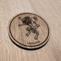 Laser cut wooden coaster.  House Lannister