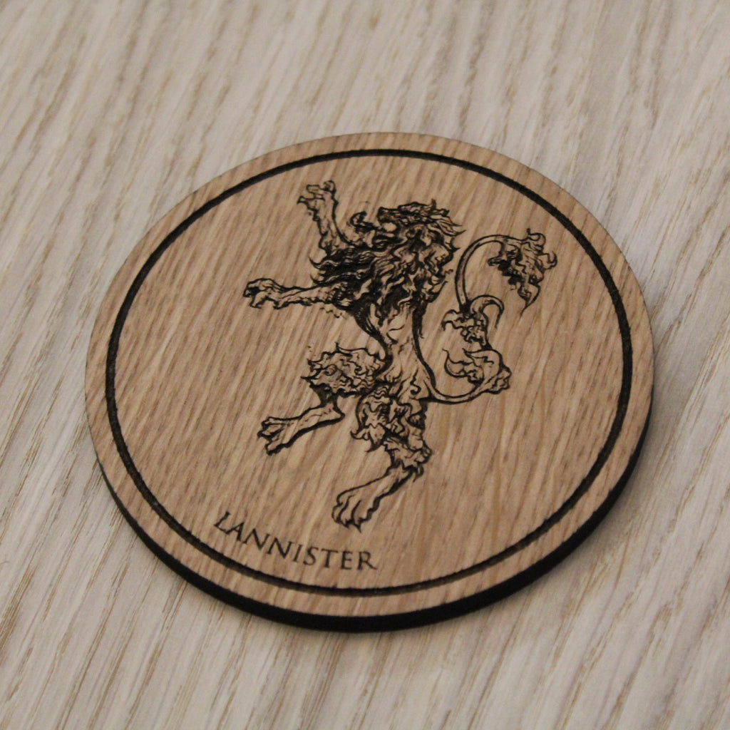 Laser cut wooden coaster.  House Lannister