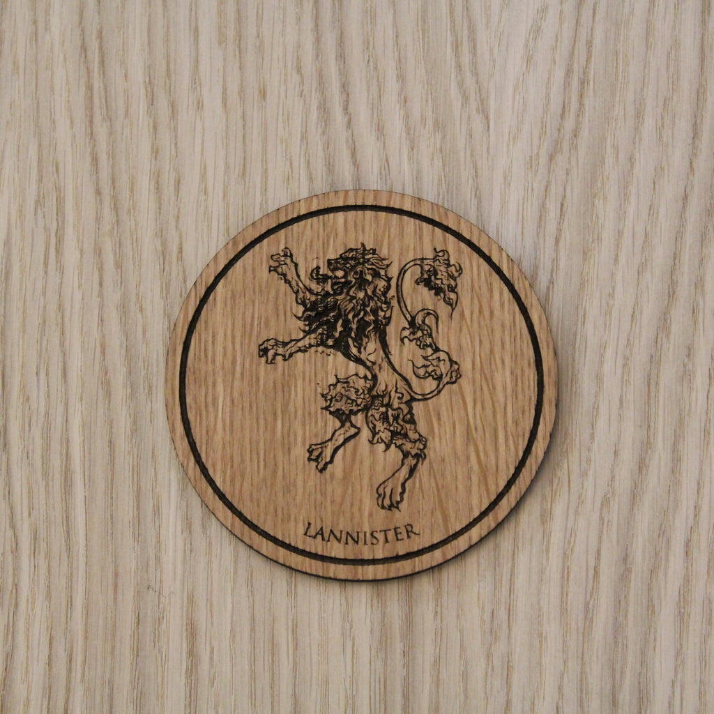Laser cut wooden coaster.  House Lannister