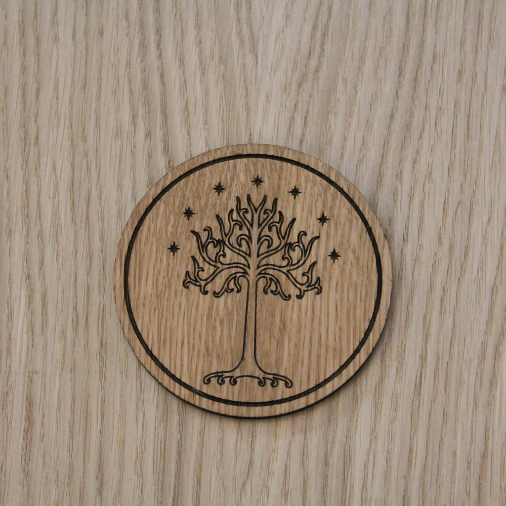 Laser cut wooden coaster personalised. LOTR white tree of Gondor