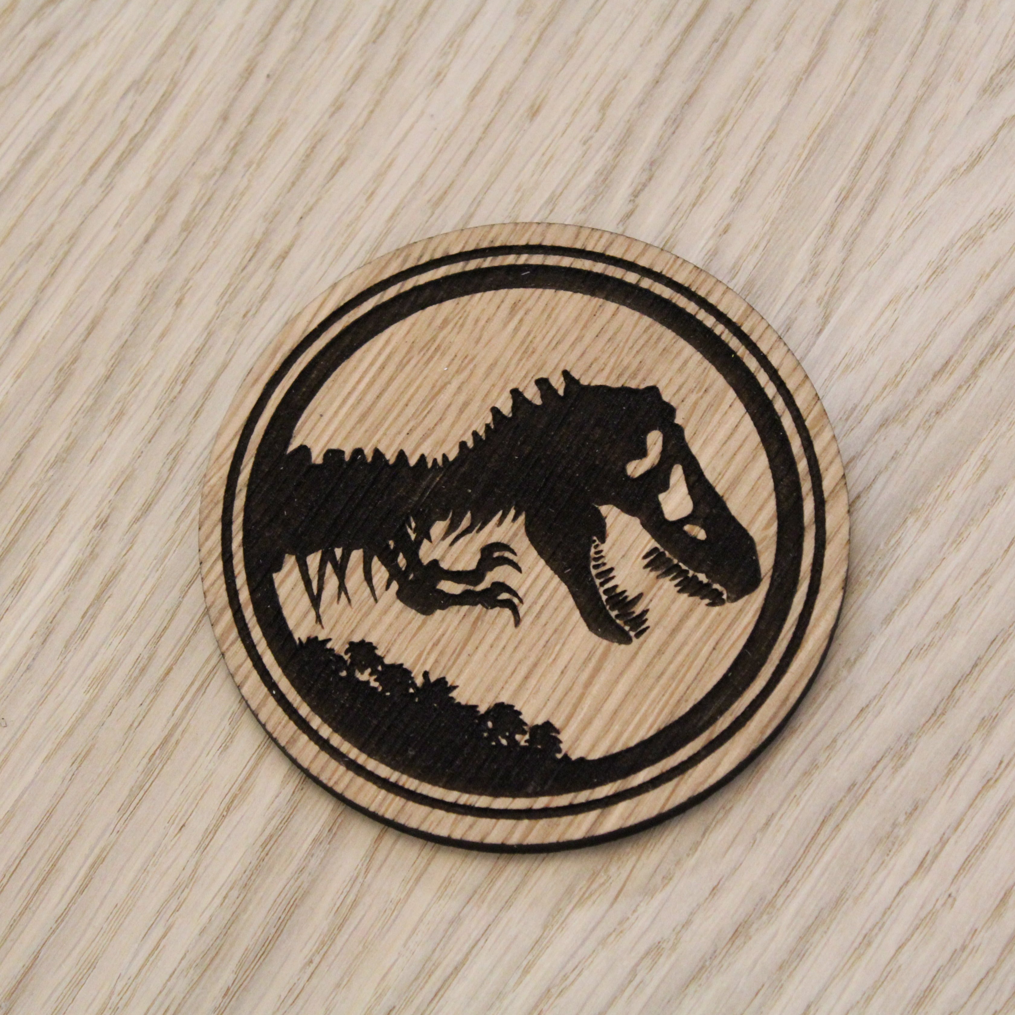 Laser cut wooden coaster personalised. T-rex