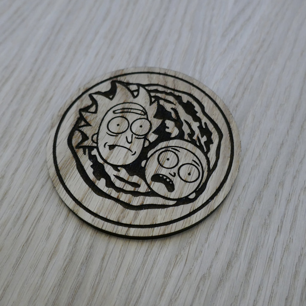 Laser cut wooden coaster. Rick
