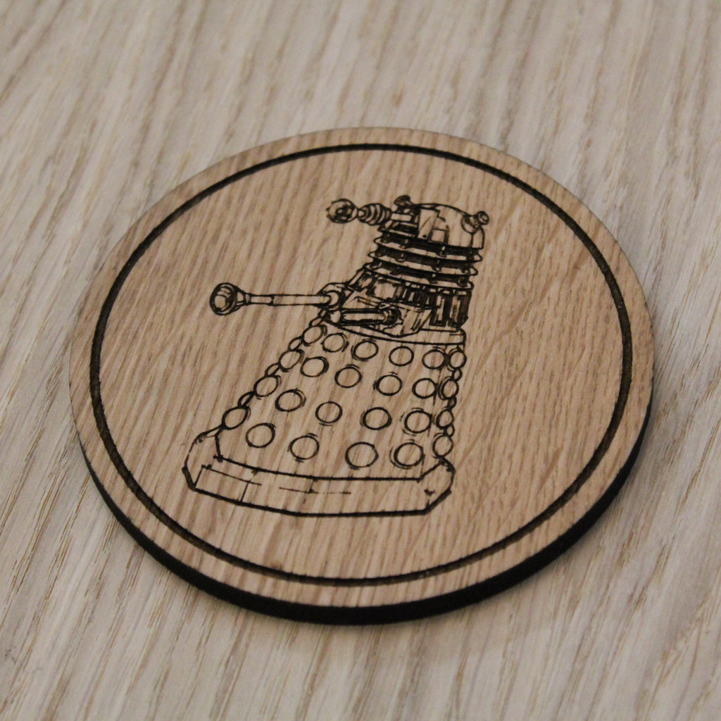 Laser cut wooden coaster. Doctor Dalek
