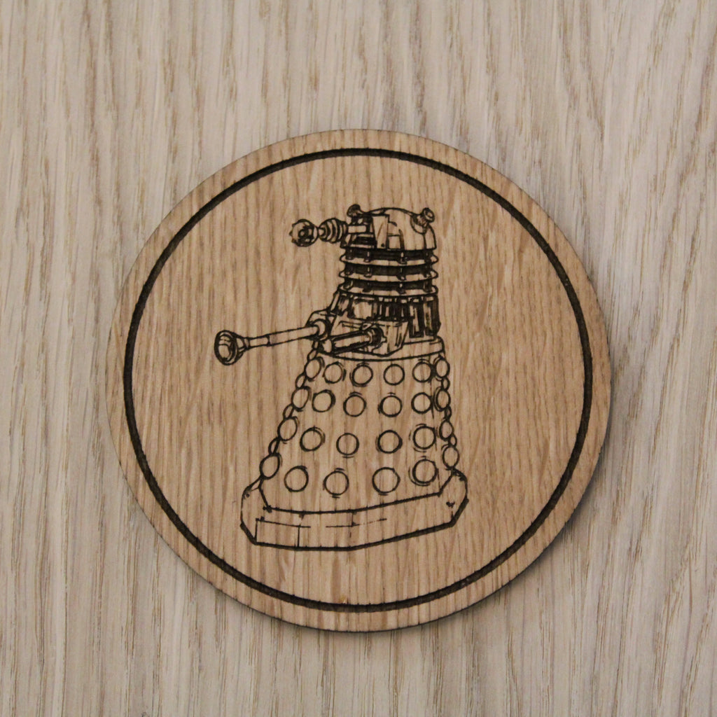 Laser cut wooden coaster. Doctor Dalek