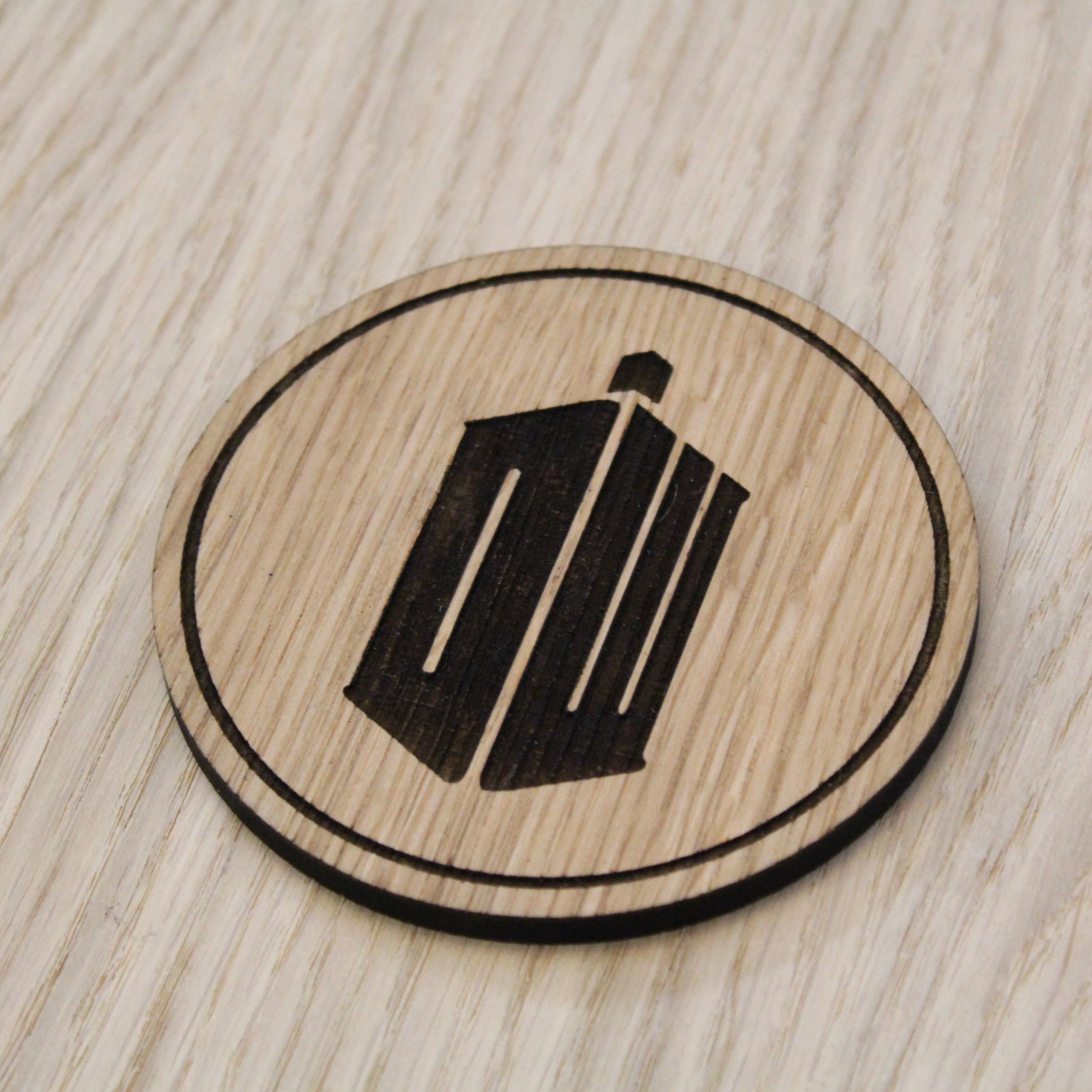 Laser cut wooden coaster. Tardis