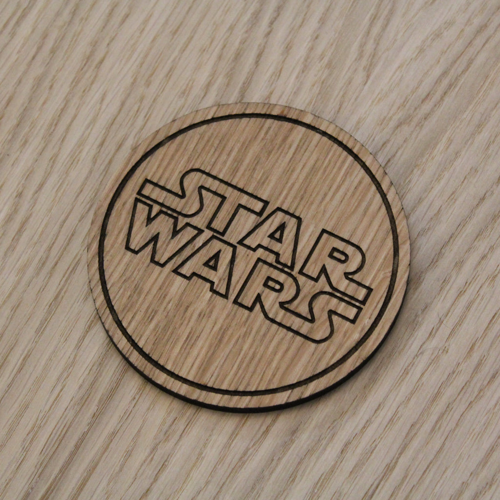Laser cut wooden coaster. Space fan film