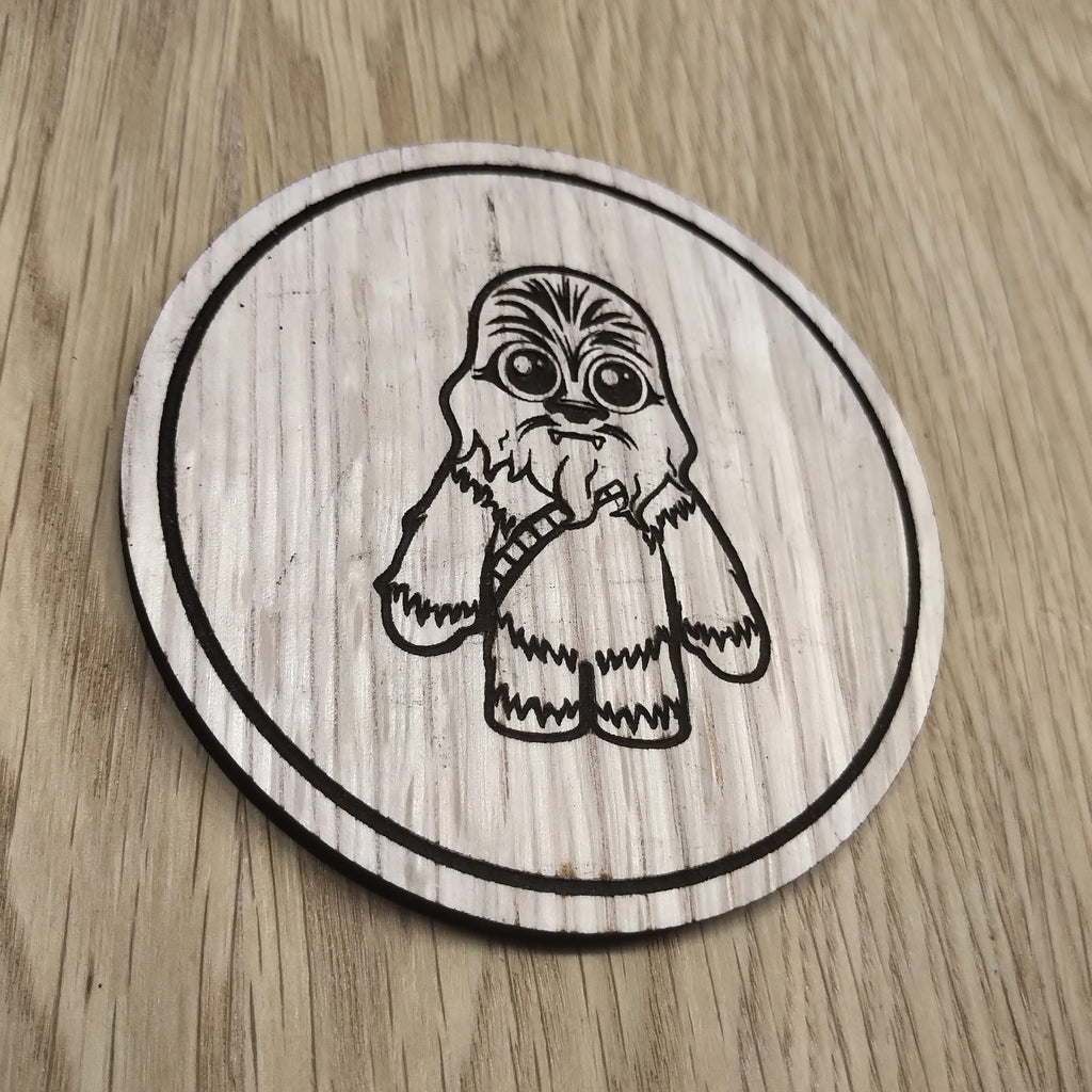 Laser cut wooden coaster personalised. Baby Chewie Chibi