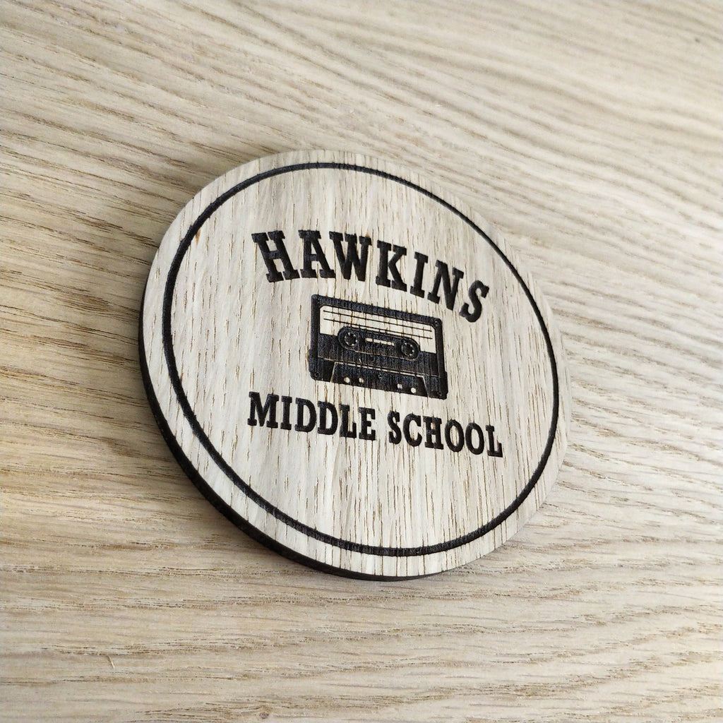 Laser cut wooden coaster personalised. Hawkins Cassette