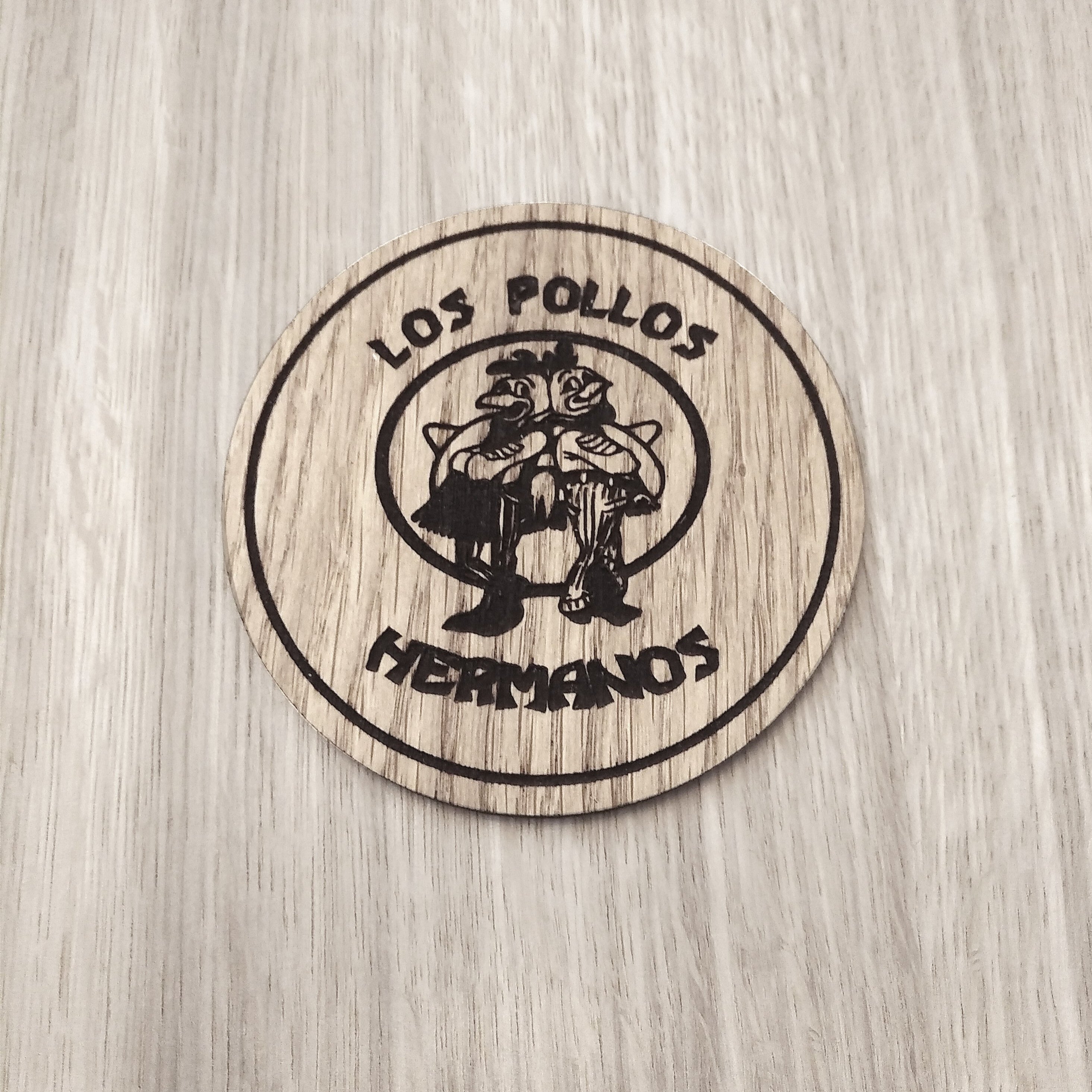 Laser cut wooden coaster personalised. Los Pollos Hermanos
