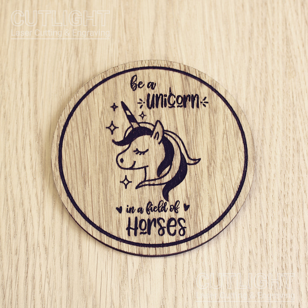 Laser cut wooden coaster personalised. Unicorn cute horse motivational inspiration pun