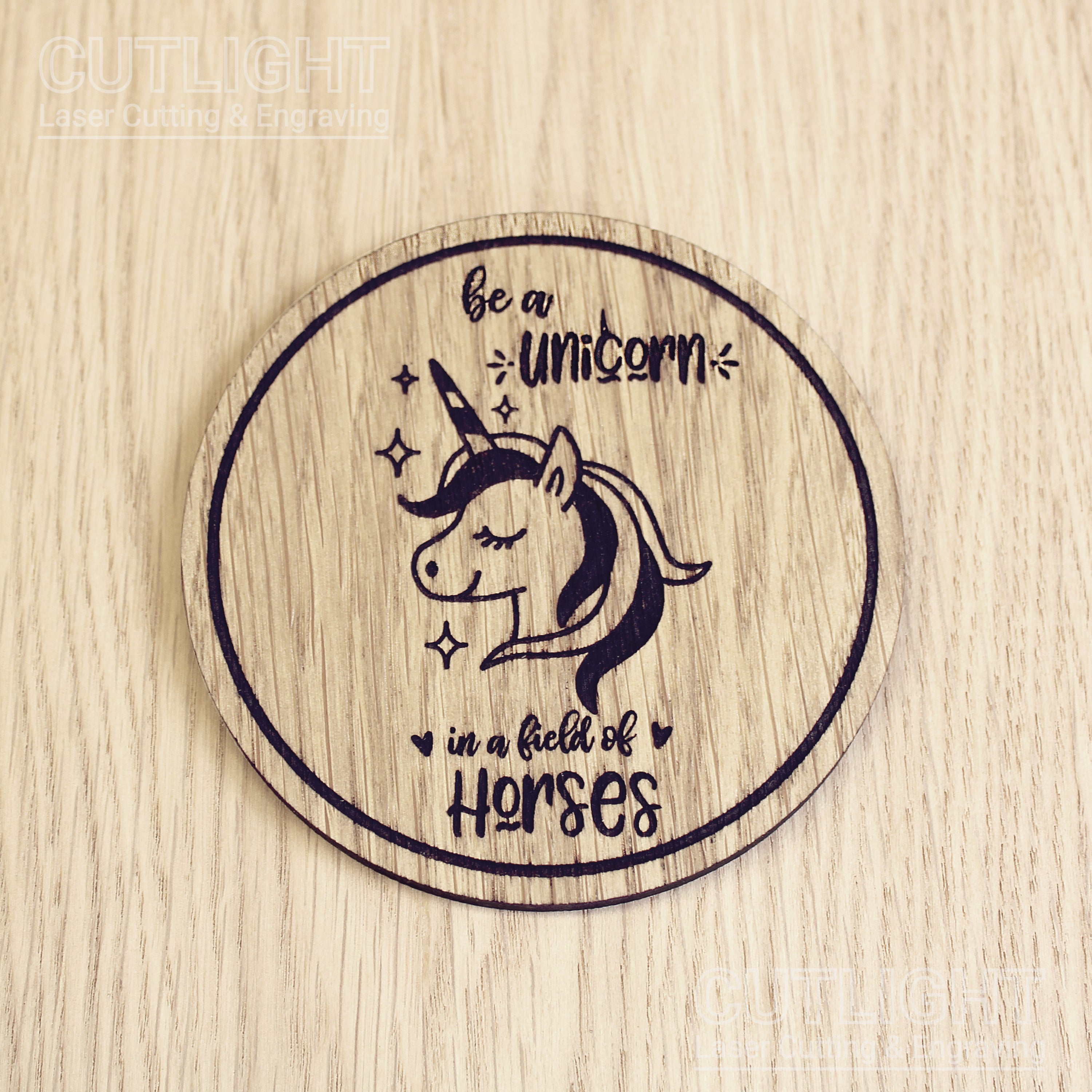 Laser cut wooden coaster personalised. Unicorn cute horse motivational inspiration pun