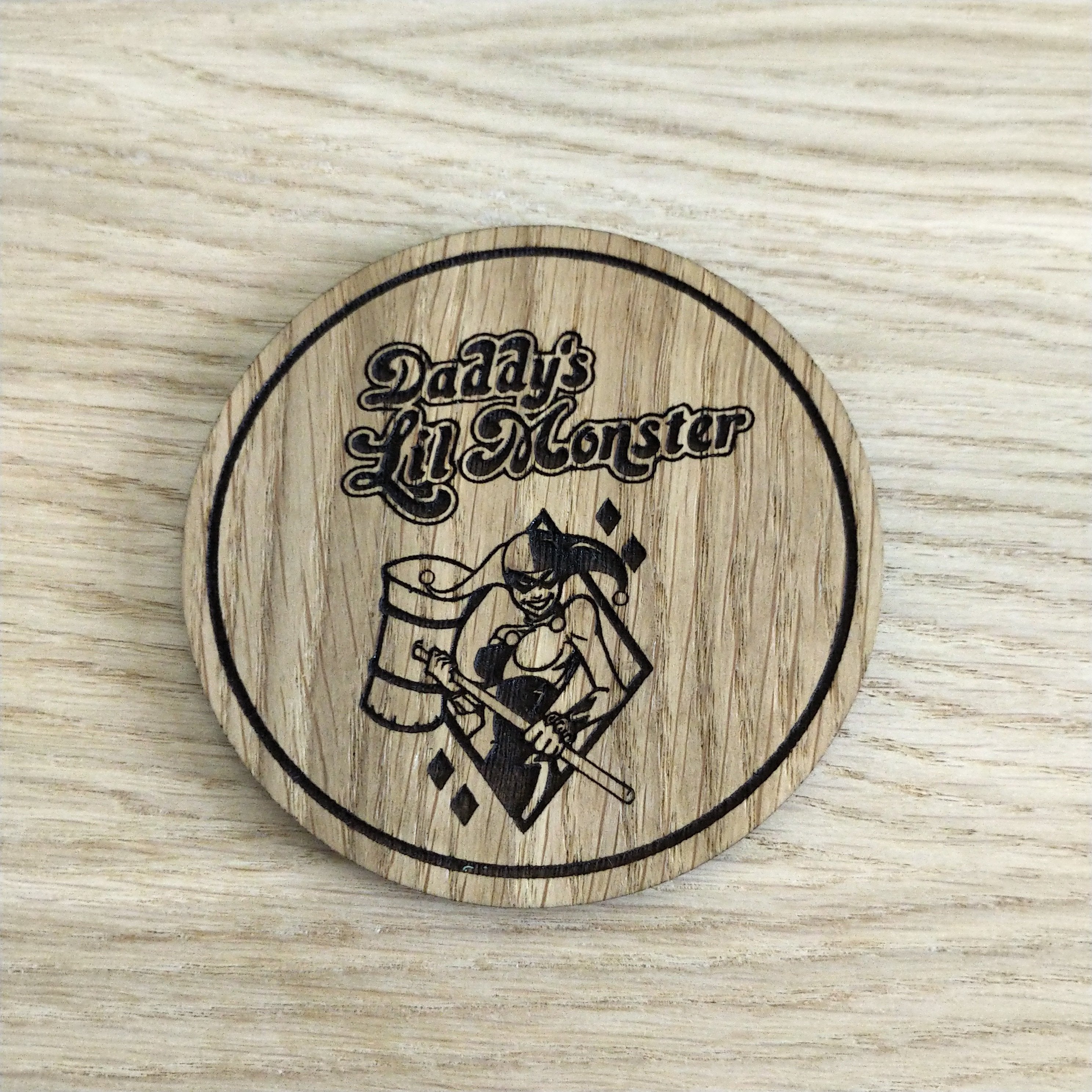 Laser cut wooden coaster. Little Monster
