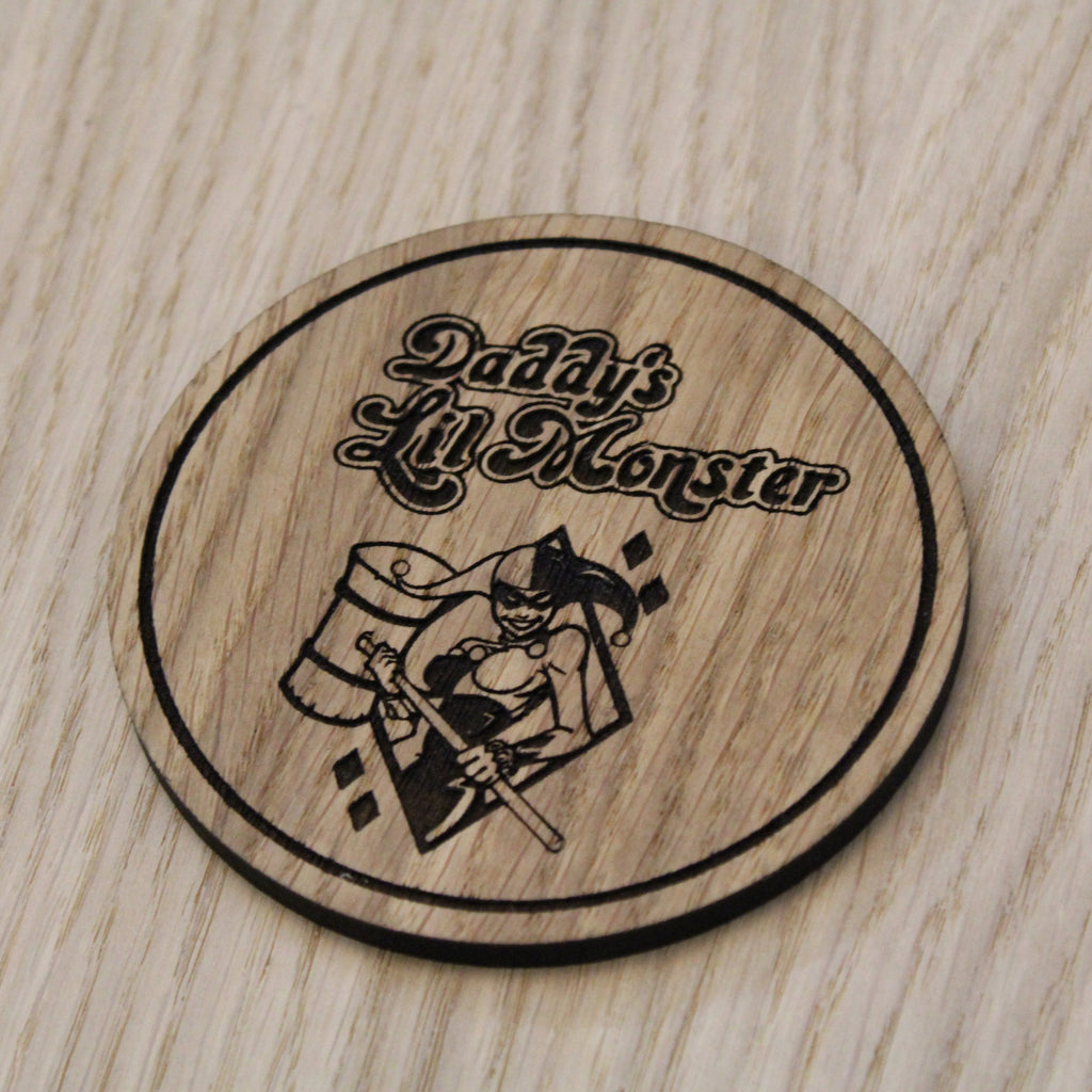 Laser cut wooden coaster. Little Monster