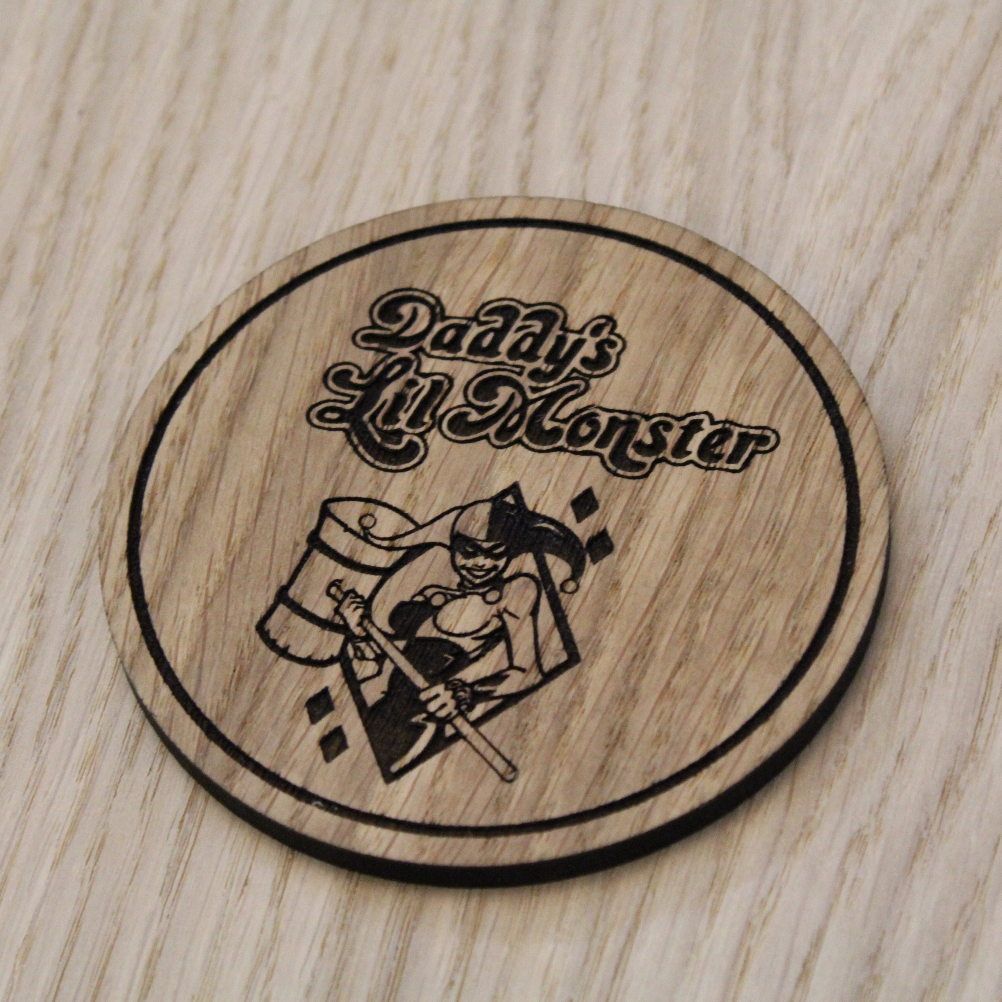 Laser cut wooden coaster. Little Monster