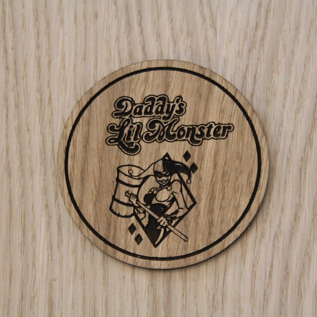 Laser cut wooden coaster. Little Monster