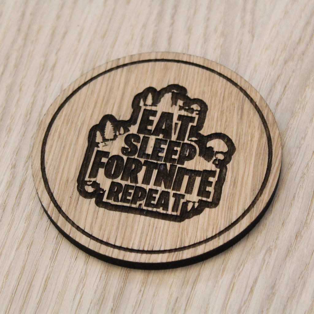 Laser cut wooden coaster personalised. Eat Sleep Repeat
