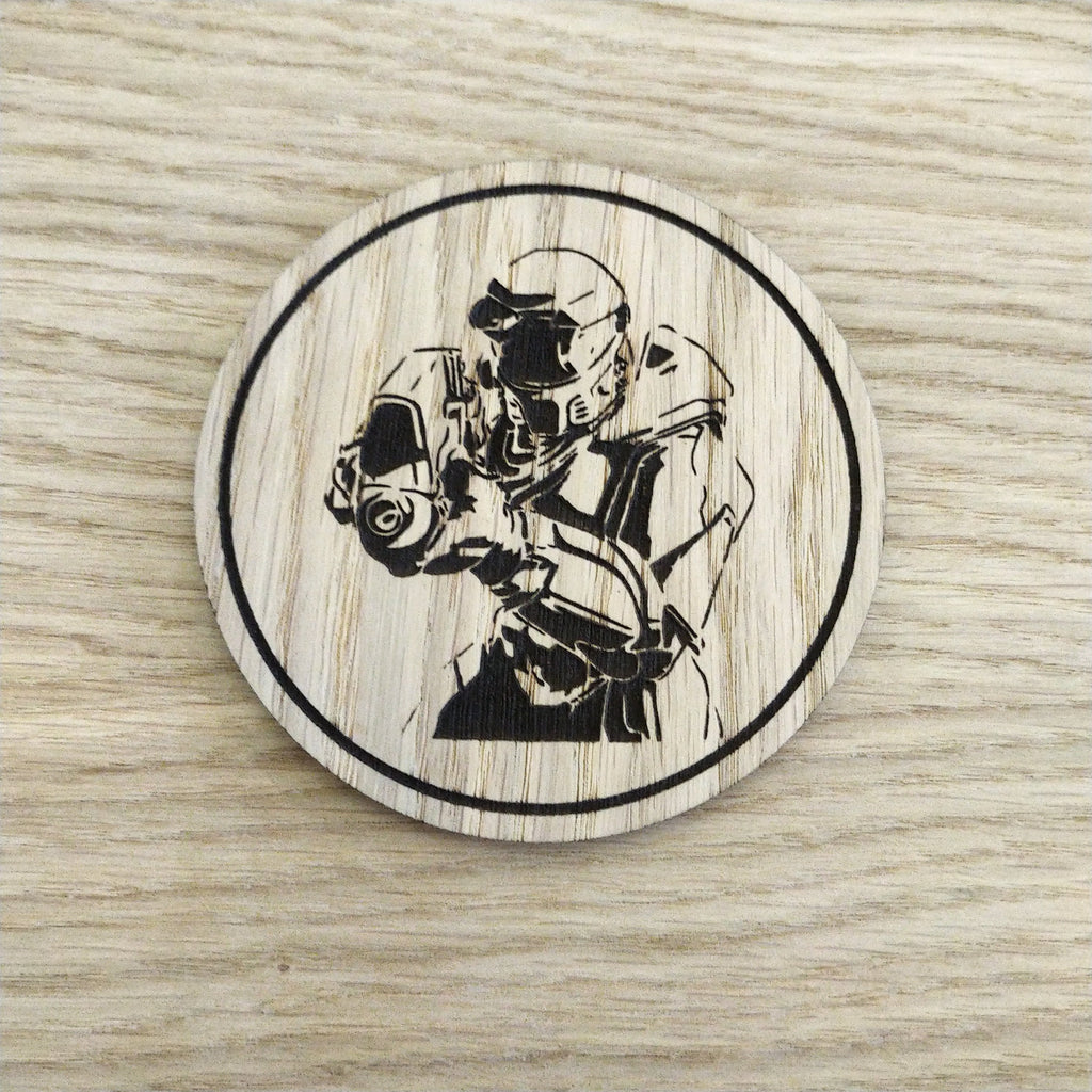 Laser cut wooden coaster personalised. Chief