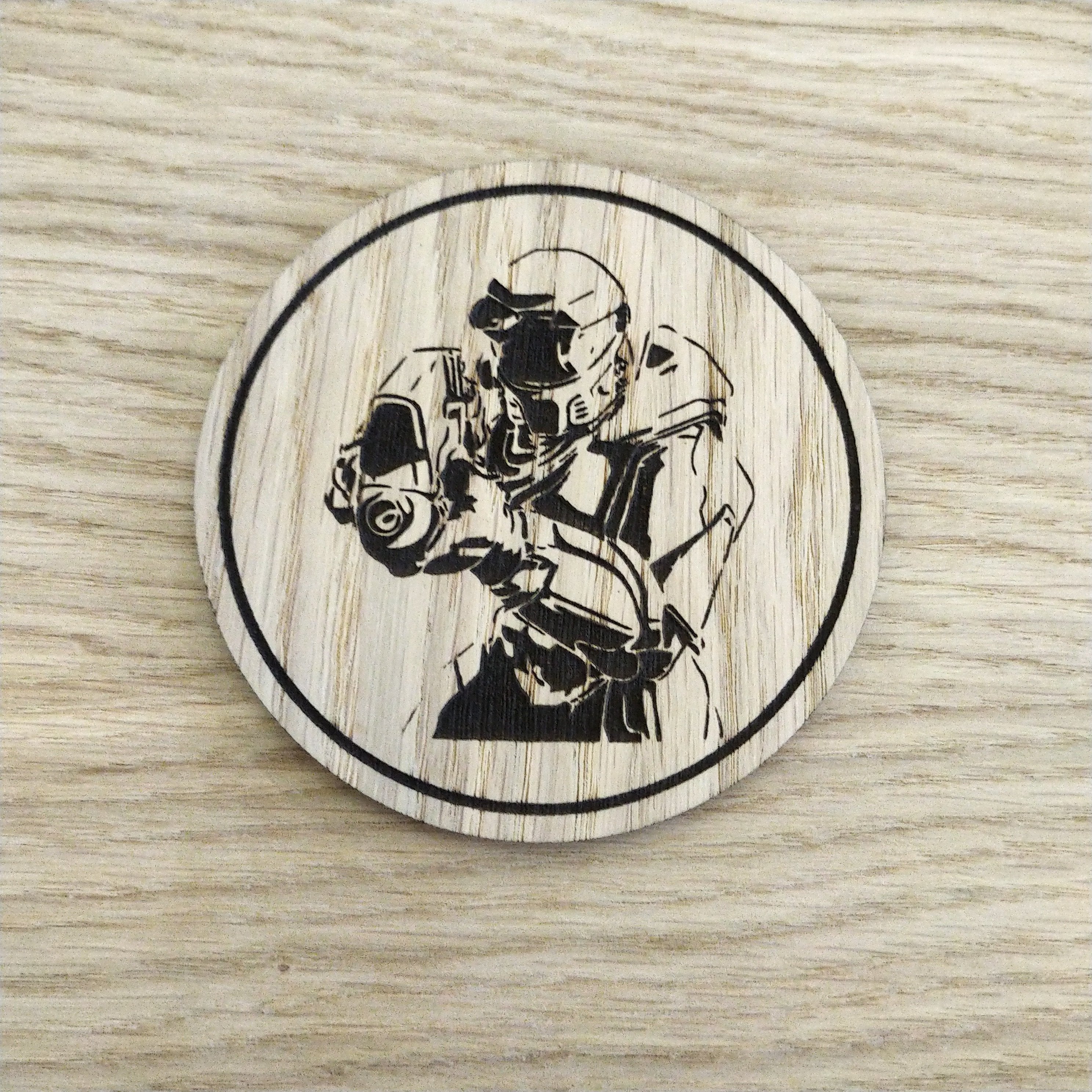 Laser cut wooden coaster personalised. Chief