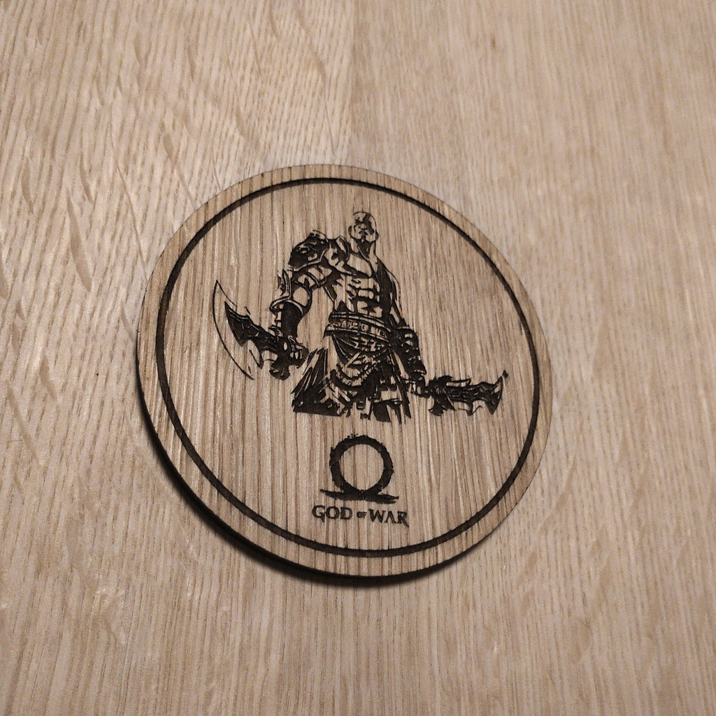 Laser cut wooden coaster. God of war Kratos