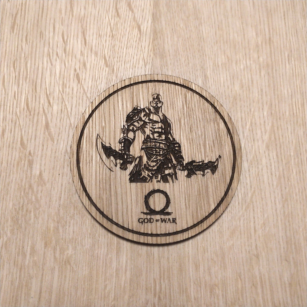 Laser cut wooden coaster. God of war Kratos