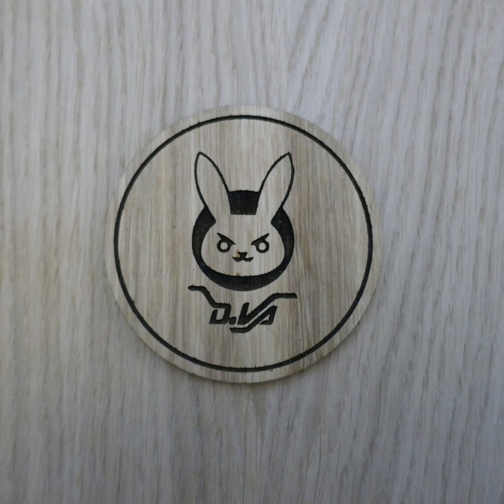 Laser cut wooden coaster. Overwatch D.va