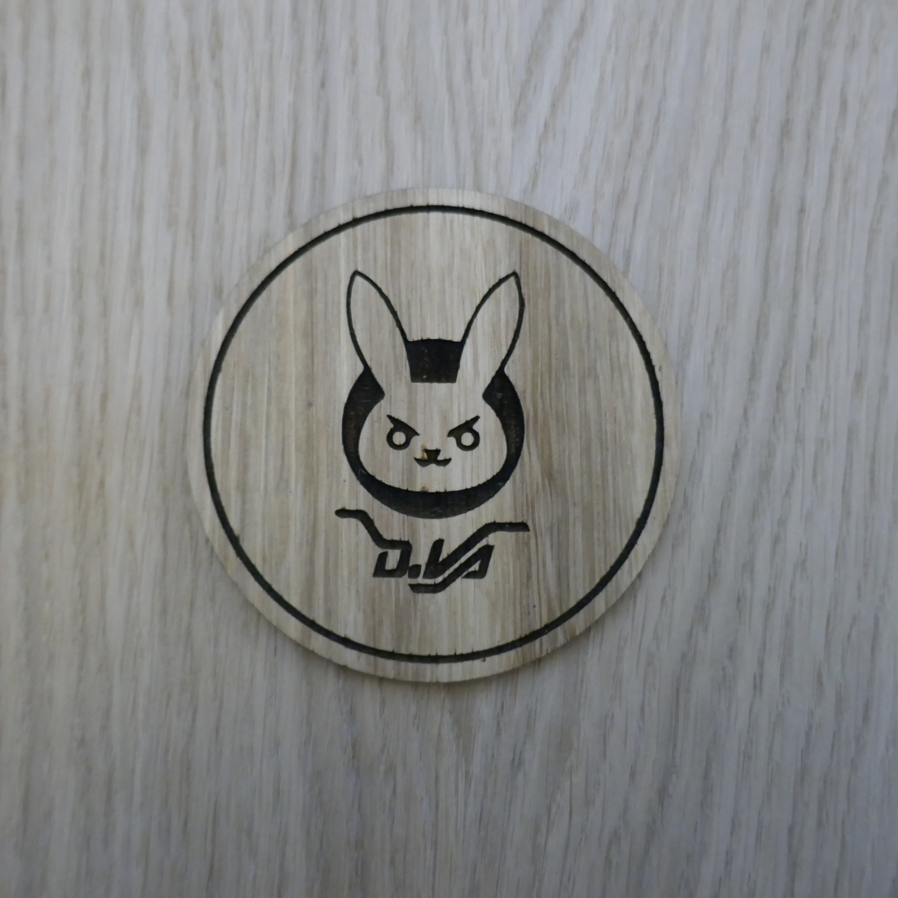 Laser cut wooden coaster. Overwatch D.va