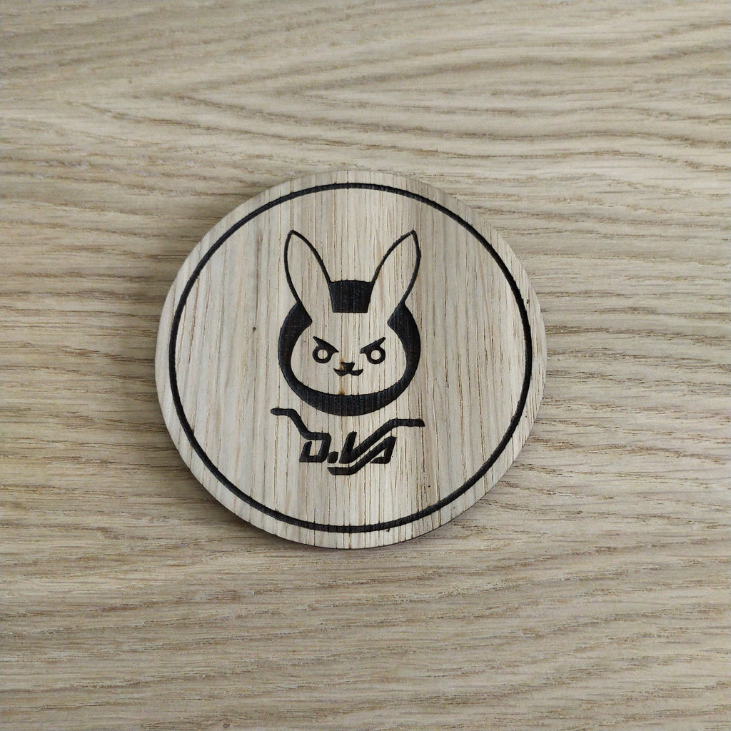 Laser cut wooden coaster. Overwatch D.va