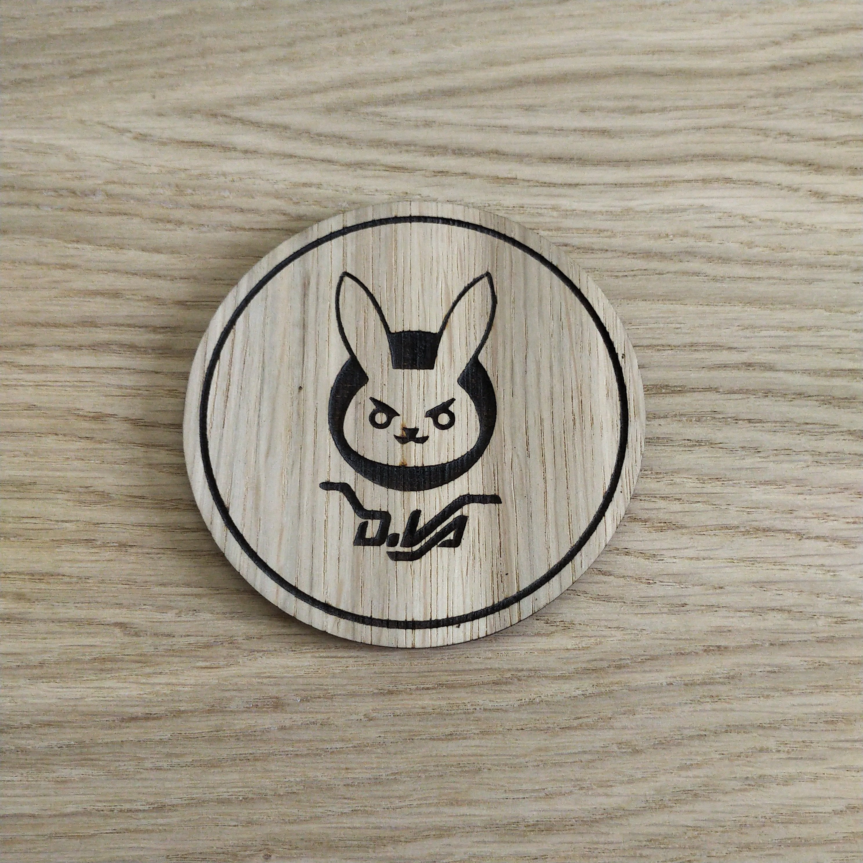 Laser cut wooden coaster. Overwatch D.va