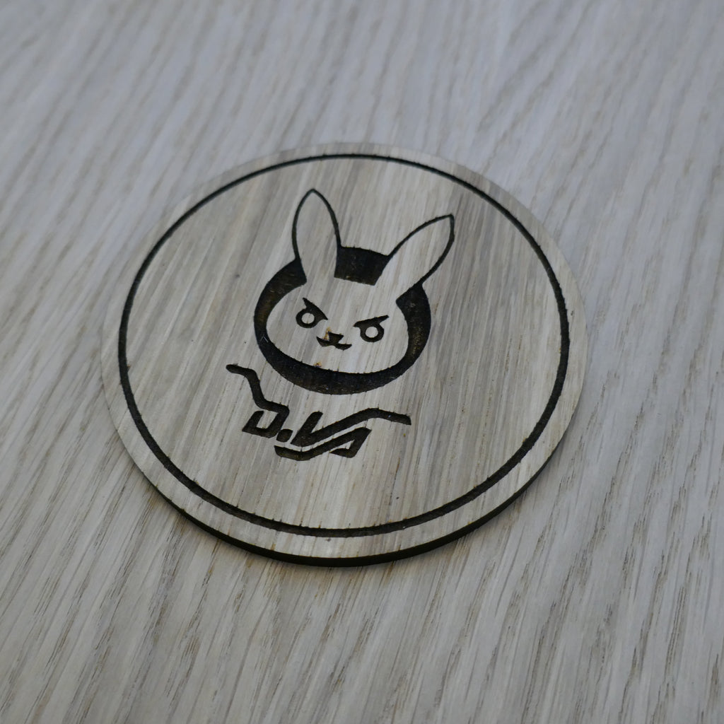 Laser cut wooden coaster. Overwatch D.va