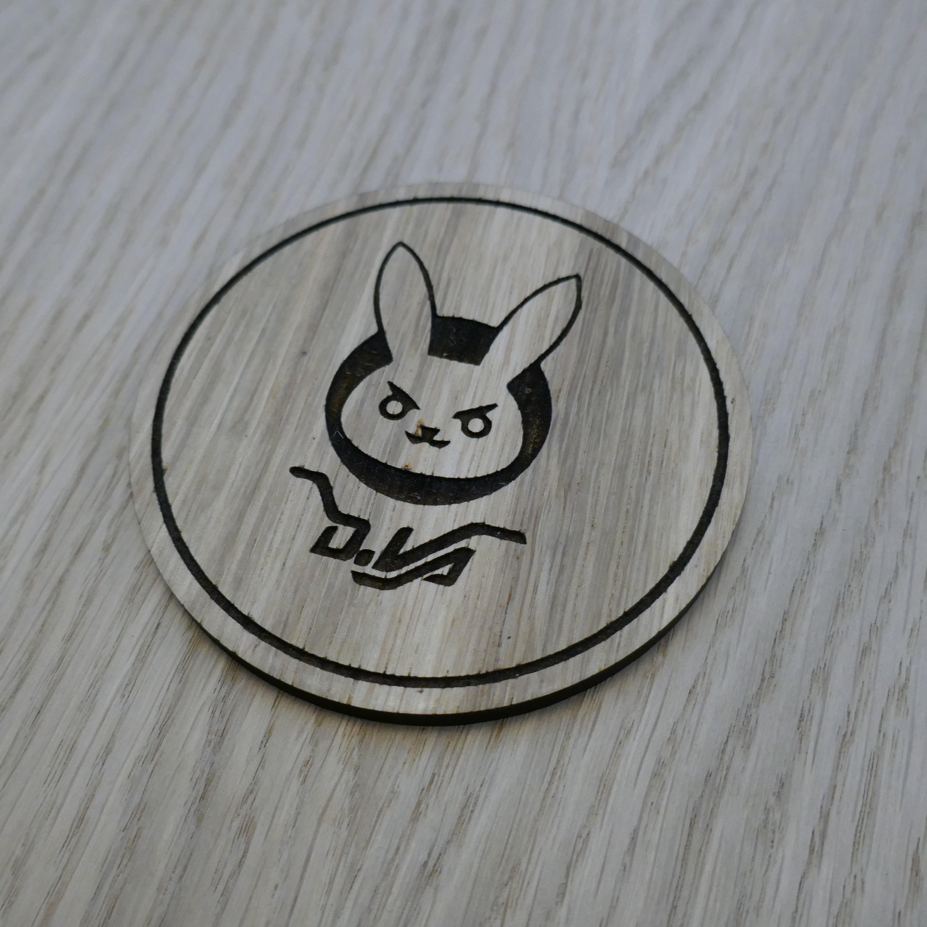 Laser cut wooden coaster. Overwatch D.va
