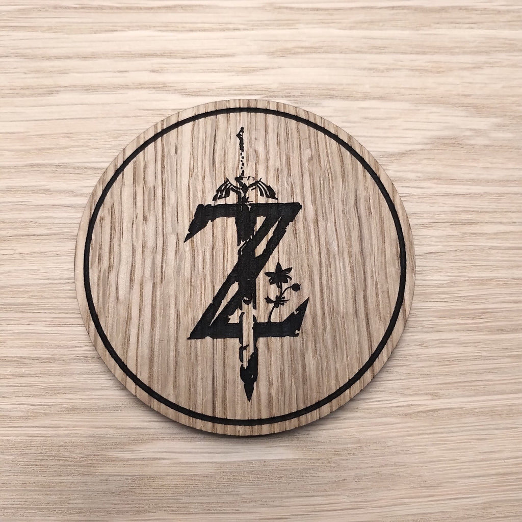 Laser cut wooden coaster personalised. Master Sword