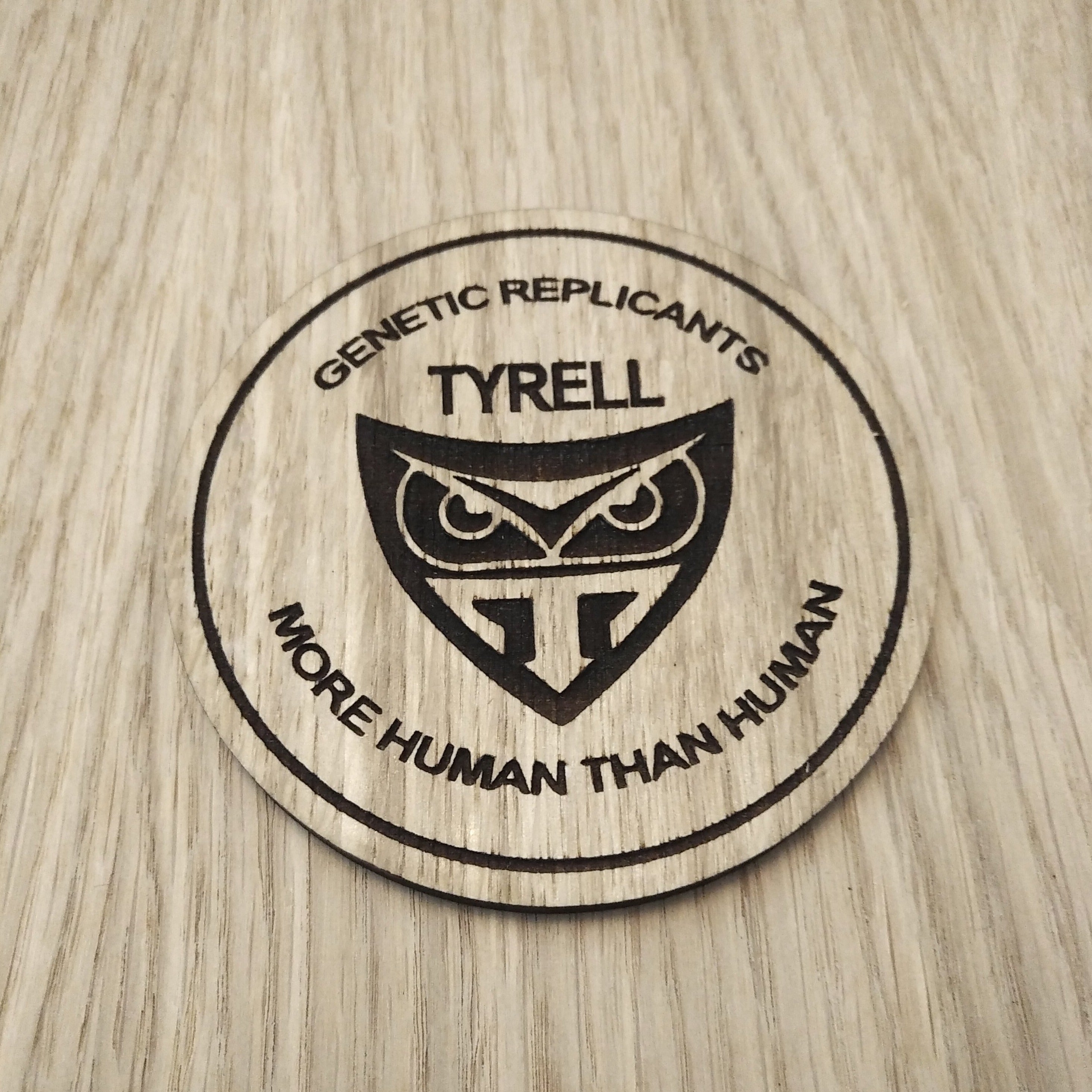 Laser cut wooden coaster. Bladerunner