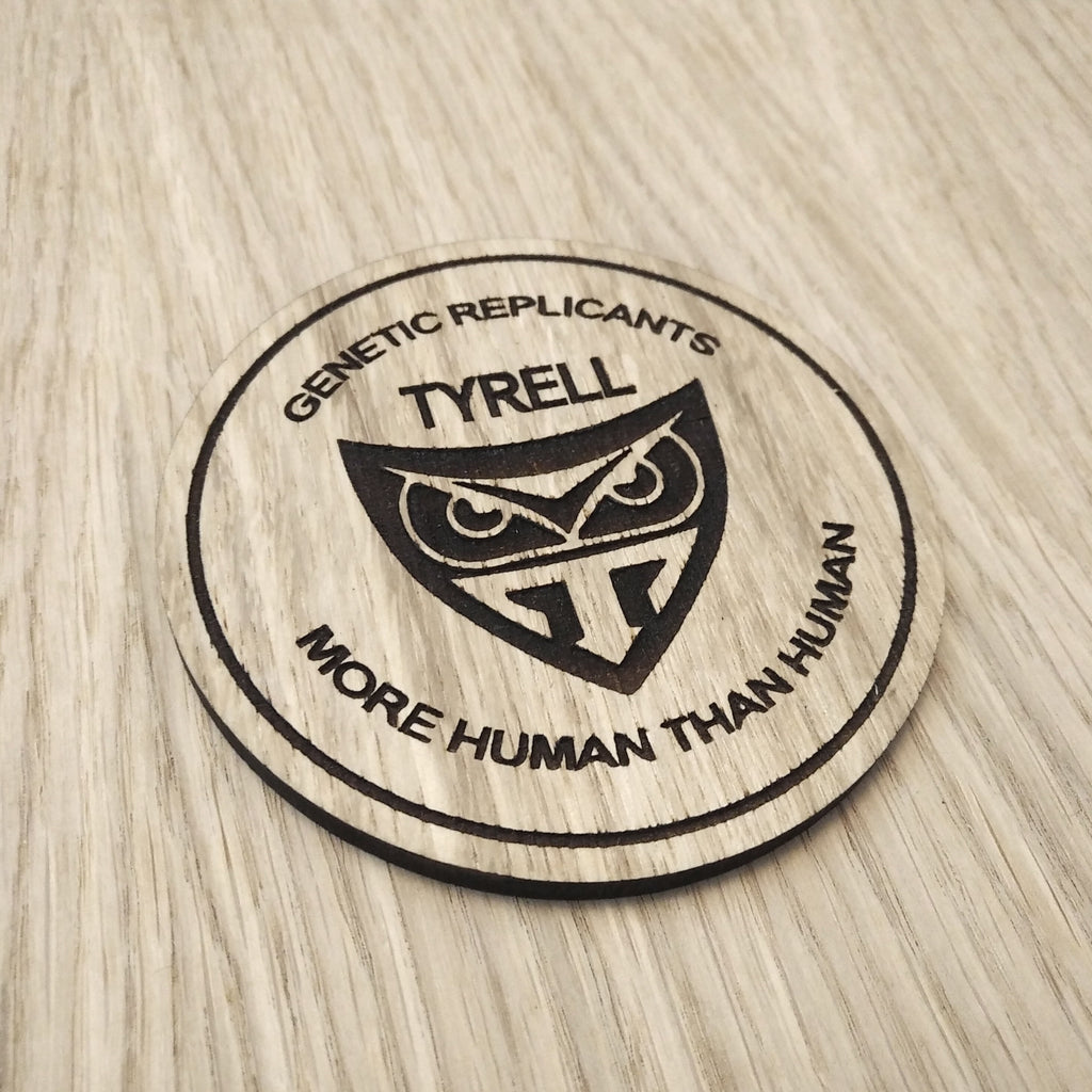Laser cut wooden coaster. Bladerunner
