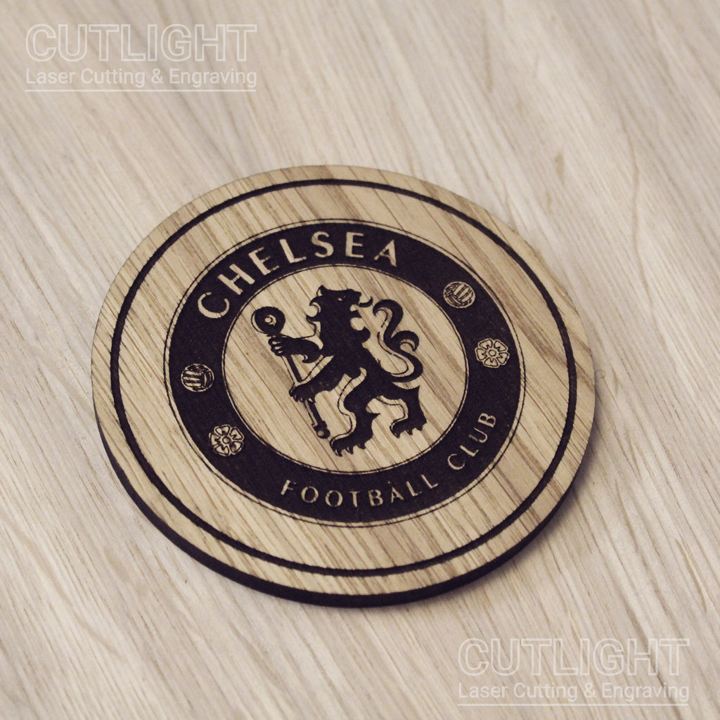 Laser cut wooden coaster. Chelsea