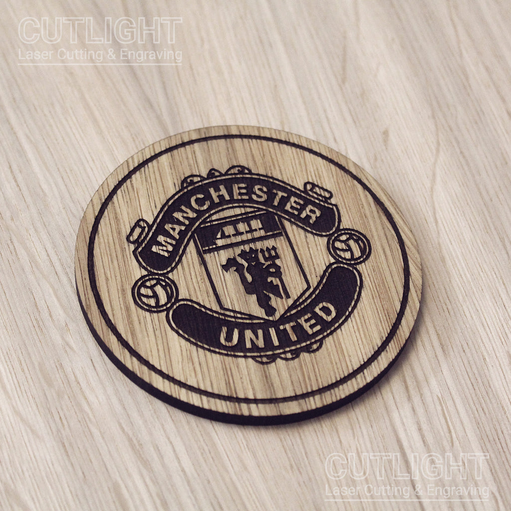 Laser cut wooden coaster. Manchester United