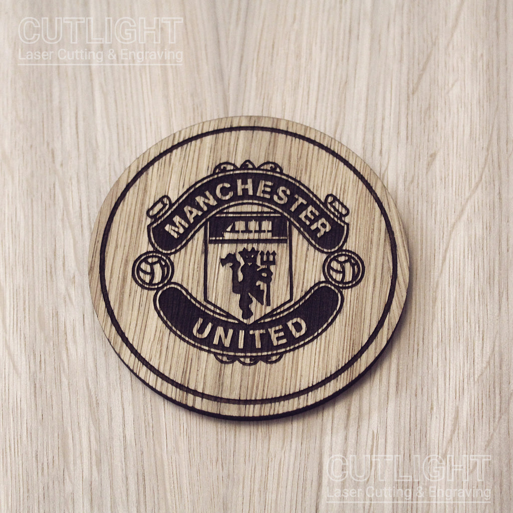 Laser cut wooden coaster. Manchester United